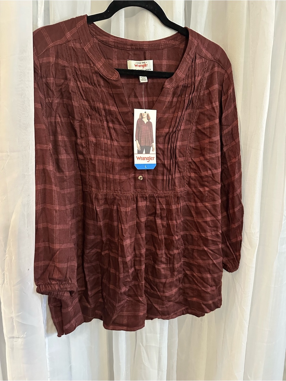 Wrangler Women's Red Plaid Peasant Blouse